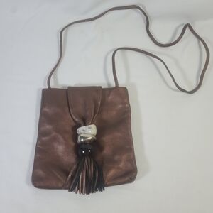 Heyraud Chic Metallic Brown Crossbody Bag with Tassel